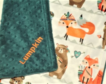 Lovey Woodland Animals Security Blanket Minky Personalized