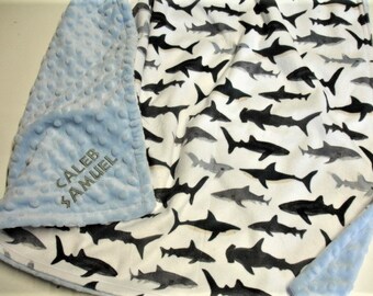 Personalized Shark Blanket Baby Toddler Child Adult Blanket Gender Neutral