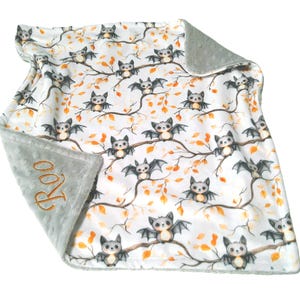 Cute Bat Blanket, Gothic Bedding, Personalized Baby Blanket, Satin Ruffle Option