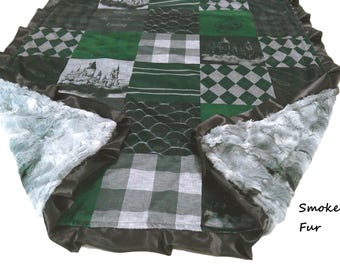 Personalized Wizard Blanket, Wizarding Bedding, Custom Baby Blanket, Green Snake Minky Throw