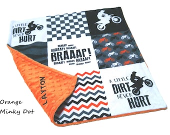 Dirt Bike Lovey, Personalized Off Road Nursery Decor, Satin Ruffle Option, Orange and Black