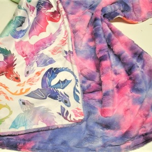 Personalized Rainbow Dragons Blanket Baby Minky Dragon Blanket Toddler Child Adult Blanket Plush Fur Gender Neutral