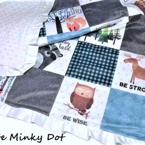 Personalized Woodland Animals Blanket, Minky Baby Blanke Forest Theme Nursery Bedding, Toddler Birthday Gift
