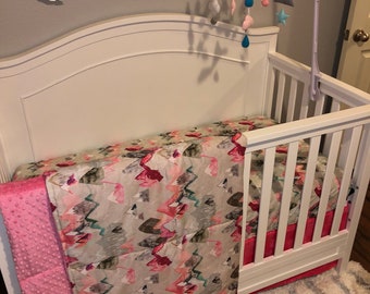 Crib Bedding, Mountains Nursery, Personalized Call of the Mountains 1-6 Piece Set, Teal Mint Pink Gray