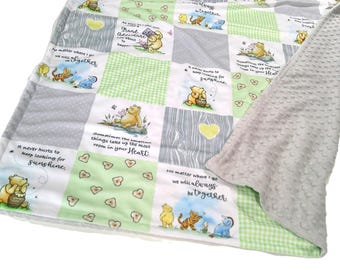 Winnie the Pooh Baby Blanket, Personalized Baby Shower Gift, Toddler Bedding, Custom Nursery Decor Neutral