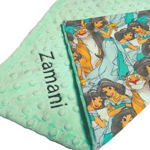 Jasmine Blanket, Personalized Toddler Gift, Princess Jasmine Baby Shower Gift, Birthday Gift for Girls, Cotton and Minky Throw