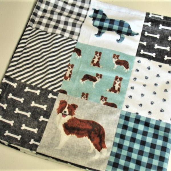 Border Collie Blanket Personalized Navy Blue Gray Baby Toddler Child Adult Blanket Minky