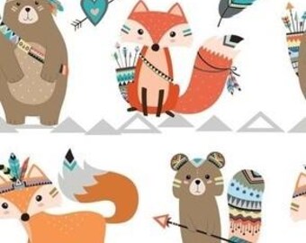 Minky Fabric, Woodland Animals Quilting Panel, 27"x36", Fox and Bear Material for Baby Blanket