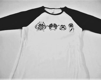 Owl T Shirt, Jersey Shirt, Long Sleeve Mustache Screen Printed S M L XL Ready to Ship