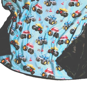 Monster Trucks Blanket, Personalized Blanket for Boy, Monster Jam Gift for Toddler, Minky Boys Bedding, 4 Wheel Trucks
