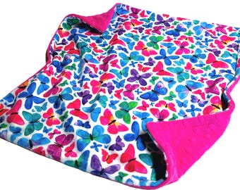 Butterfly Blanket, Personalized Spring Blanket for Girl, All Sizes, Bright and Colorful with Satin Ruffle Option
