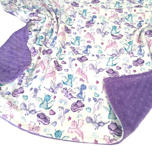 Baby Dragons Blanket, Personalized Purple Bedding for Girl, Toddler Dragon Gift, Satin Ruffle Option