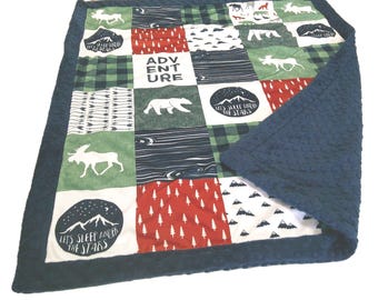 Happy Camper Blanket, Personalized Sage Green Adventure Throw, Minky Camping Blanket, Adult Travel Gift
