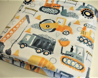 Construction Trucks Blanket Personalized Minky Baby Blanket Toddler Child Adult Throw Blue Yellow Orange