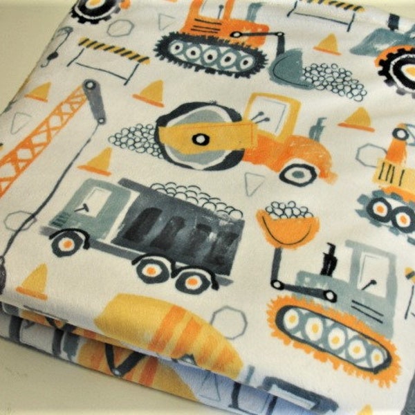 Construction Trucks Blanket Personalized Minky Baby Blanket Toddler Child Adult Throw Blue Yellow Orange