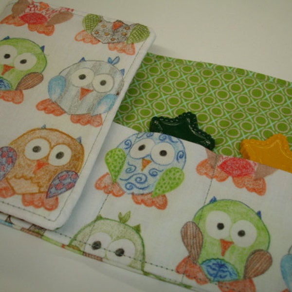 Short Legged Owls in Apple  LIMITED EDITION  Coloring Wallet Includes Crayons and Pad