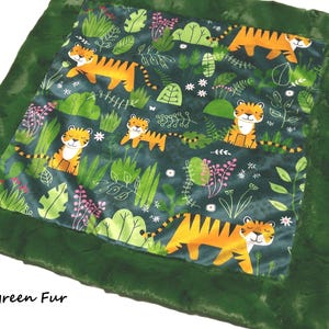 Tiger Blanket, Personalized Jungle Animals Bedding, Neutral Baby Gift for Newborn, Satin Ruffle Option