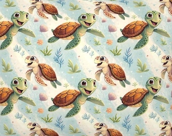 Cute Sea Turtles Blanket, Personalized Under the Sea Baby Bedding with Satin Ruffle Option