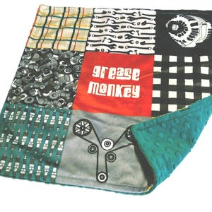 Grease Monkey Lovey, Mechanic Theme Security Blanket, Nuts and Bolts Minky Plush