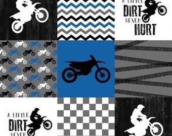 Minky Fabric, Dirt Bike for Girls, Motocross Wholecloth Quilting Panel, 30"x54" Crib Size