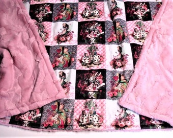 Personalized Alice in Wonderland Minky Blanket Boho Toddler Child Adult Blanket Plush Fur