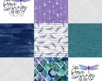 Dragonfly Minky Fabric Panel, 30"x54" Dandelion Minky Longdog Custom Designs Wholecloth Cheater Quilt Fabric