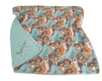 Jasmine Blanket, Personalized Toddler Girl Gift, Princess Burp Cloth, Satin Ruffle Option