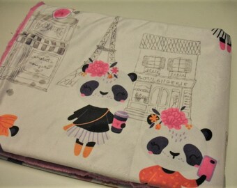 Panda Baby Blanket Pink Gray Black Baby Girl Paris Blanket Minky Plush Fur Ready to Ship