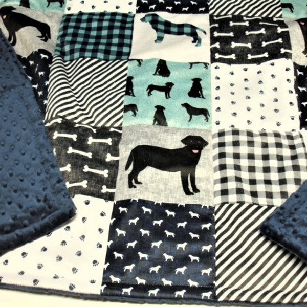 Black Lab Minky Blanket Personalized Baby Blanket Toddler Child Adult Sizes Navy Gray Aqua