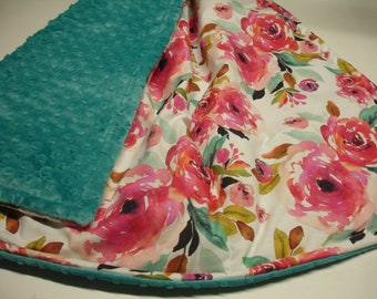 Roselynn Floral Blanket Cotton Comforter Personalized Baby Girl Blanket Toddler Child Adult Minky Blanket