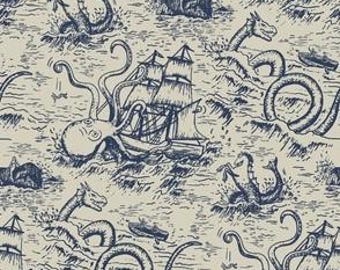Minky Fabric, Mythical Sea Creatures Quilting Panel, 36"x36" Kraken Material for Baby Blanket