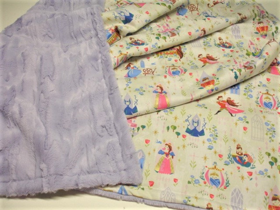 Sleeping Beauty Baby Blanket Gold Sparkle Lavender Plush Fur Ready to