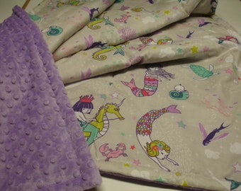 Mermaid Blanket Baby Toddler Child Adult Sizes Purple Mint Pink Minky Fur Bed Set Personalization