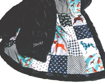 Boxer Dog Blanket, Personalized American Boxer Bedding, All Sizes, Minky Plush, Satin Ruffle Option