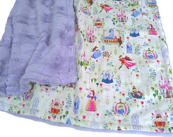 Sleeping Beauty Blanket, Aurora Princess Toddler Throw, Ready to Ship, Cotton Print, Lavender