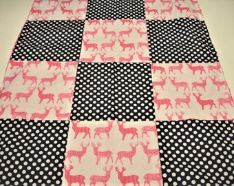 Deer Baby Blanket Pink Deer Security Blanket Ready to Ship Minky Baby Lovey Navy Hot Pink White