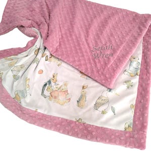 Peter Rabbit Blanket, Classic Neutral Nursery Decor, Rabbit Baby Bedding, With Satin Ruffle Option