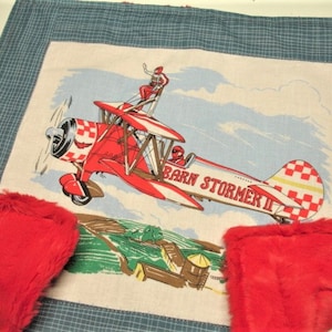 Airplane Baby Gift, Vintage Planes Security Blanket, Newborn Baby Gift, Gender Neutral Lovey Plush Fur Ready to Ship