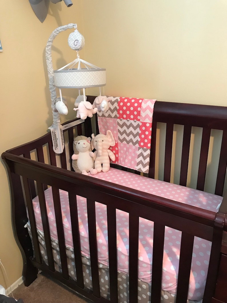 Hot Pink Baby Pink Gray Chevron And Dots 3 6 Piece Baby Crib