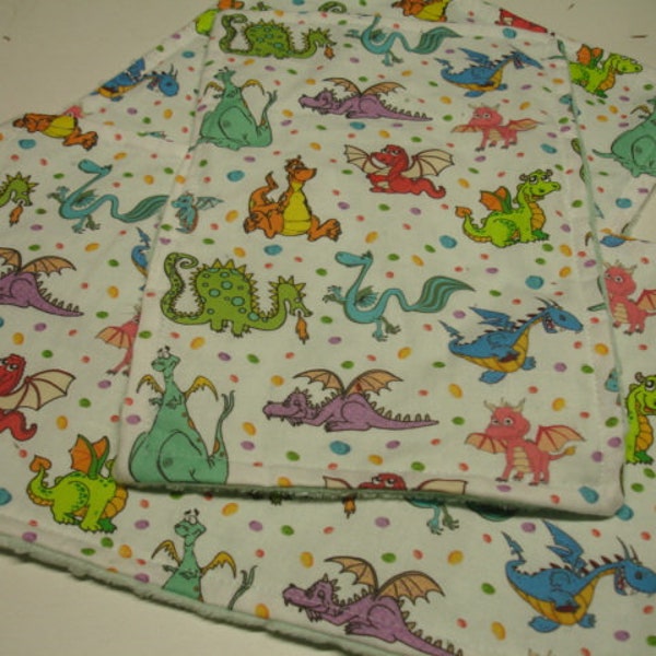 READY TO SHIP  Dragons N Rocks Minky Baby Burp Cloth Set