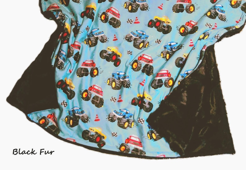 Monster Trucks Blanket, Personalized Blanket for Boy, Monster Jam Gift for Toddler, Minky Boys Bedding, 4 Wheel Trucks image 2