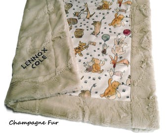 Winnie the Pooh and Friends Blanket, Personalized Classic Pooh Nursery Decor, With Satin Ruffle Option