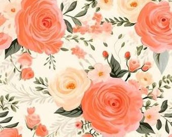 Peach Roses, Personalized Victorian Floral Throw, Peaches and Cream Bedding, All Sizes, Soft Minky Plush