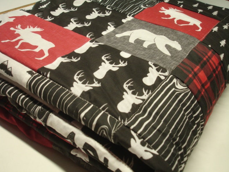 Mountaineer with Black Deer Head Rustic Minky Blanket You Choose Size MADE TO ORDER