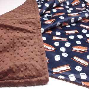 Personalized Smores Blanket Baby Toddler Child Adult Camping Blanket Navy Brown