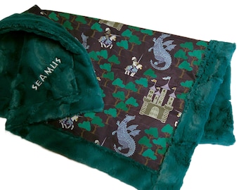 Medieval Knights Blanket Cotton Personalized Dragons and Knights Baby Blanket Toddler Child Adult Castle Raid Throw