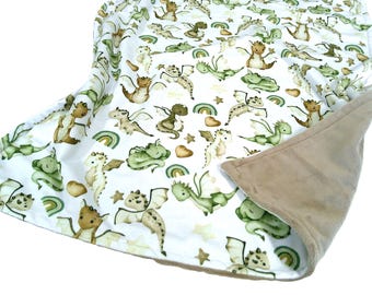 Dragon Baby Blanket, Personalized Smooth Minky Bedding, Satin Ruffle Option