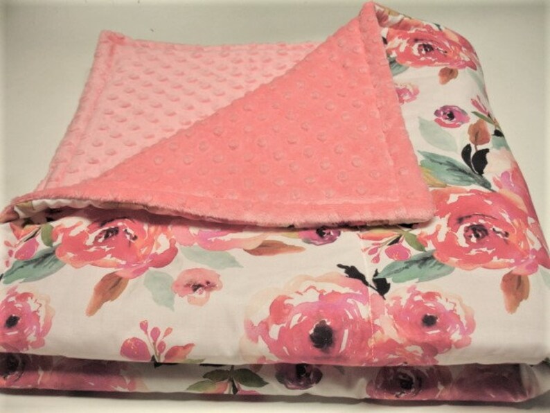 Roselynn Floral Minky Baby Blanket Crib Toddler Adult Sizes Etsy