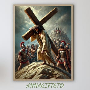Jesus Carries The Cross,portrait of Jesus,LSD Art,Bible Painting,Jesus Painting,Digital Dowload , Christ Passion N474