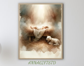 Arte della scena della Natività, Natività Digitale Atwork, Natale scaricabile, Stampa della Natività Semplice, Arte Cristiana Moderna, Set di Stampe della Natività, N442